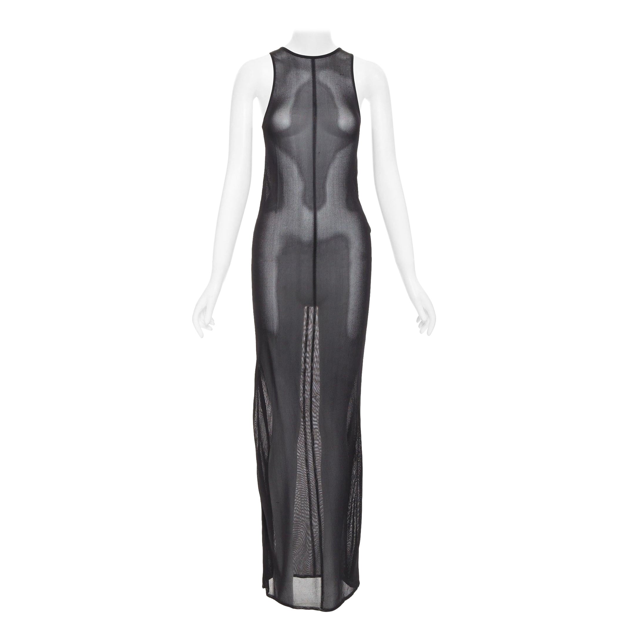 Saint Laurent 2023 Runway noir robe débardeur maxi en viscose semi-transparente S en vente
