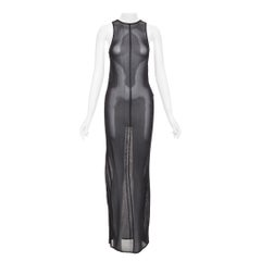 SAINT LAURENT 2023 Runway black slinky viscose semi sheer knit maxi tank dress S