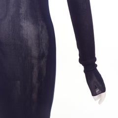 SAINT LAURENT 2023 Runway blue fine viscose mesh turtleneck semi sheer dress S