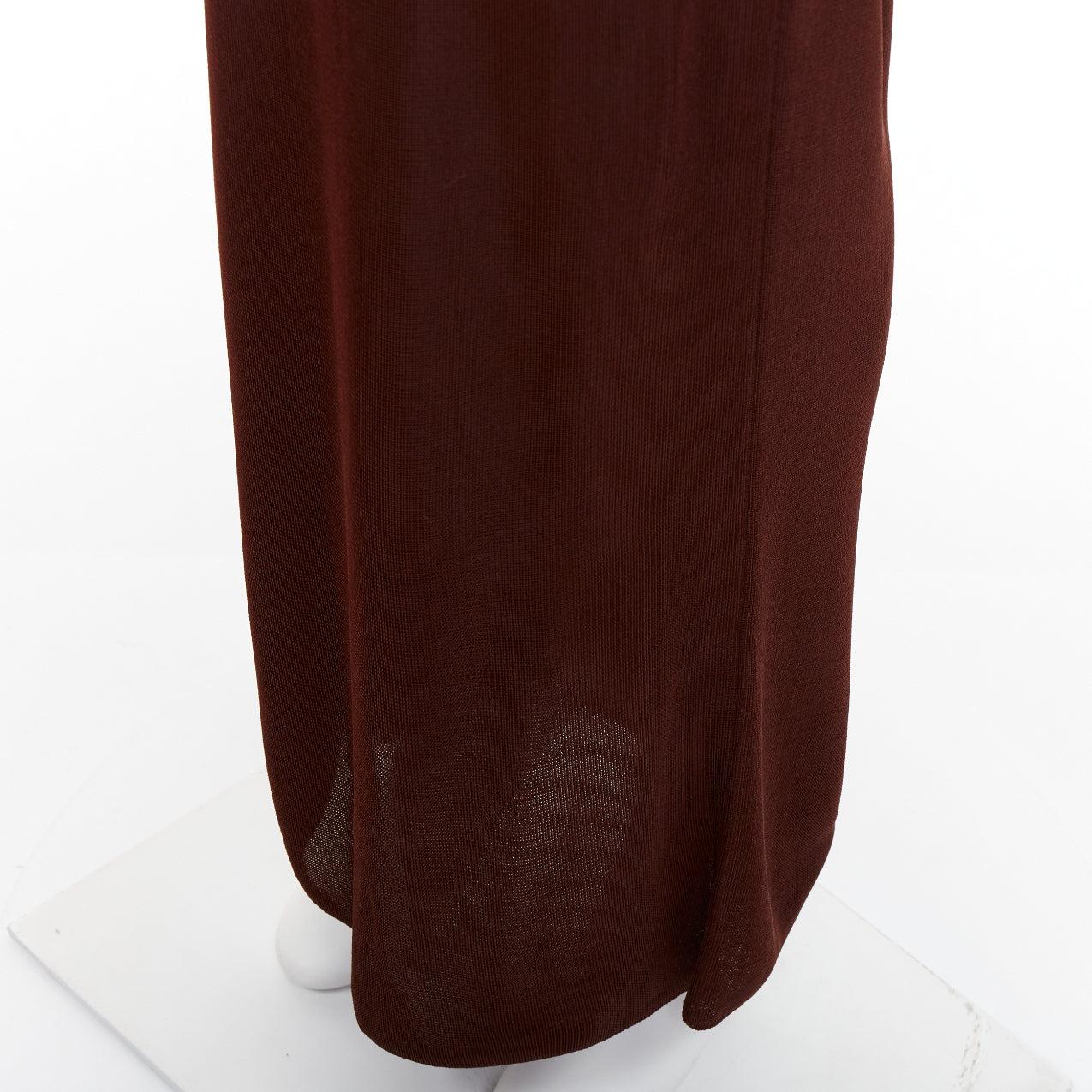 SAINT LAURENT 2023 Runway chocolat brun foncé robe longue à encolure fantaisie en maille transparente S en vente 4