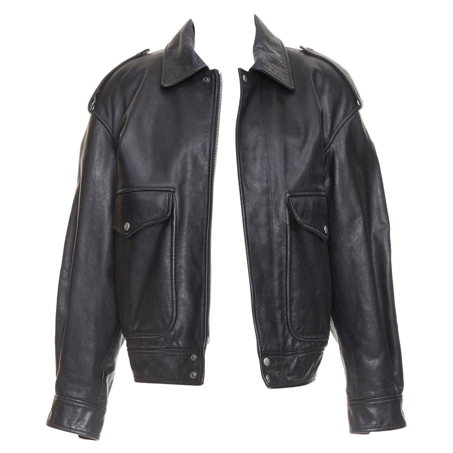 SAINT LAURENT 2023 Runway cow leather oversized aviator bomber jacket FR38 M For Sale