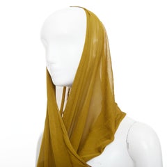 SAINT LAURENT 2023 Runway gold hooded draped maxi sheer dress FR36 S