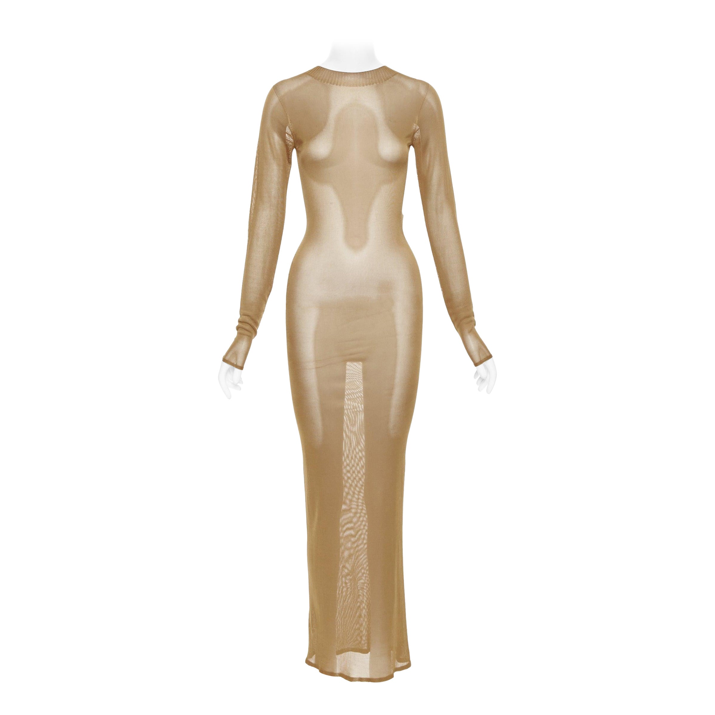 SAINT LAURENT 2023 Runway robe longue à manches longues en maille fine à col montant S