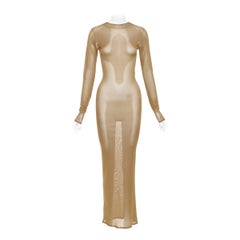 SAINT LAURENT 2023 Runway hochgeschlossenes Feinstrick-Maxikleid mit langen Ärmeln S