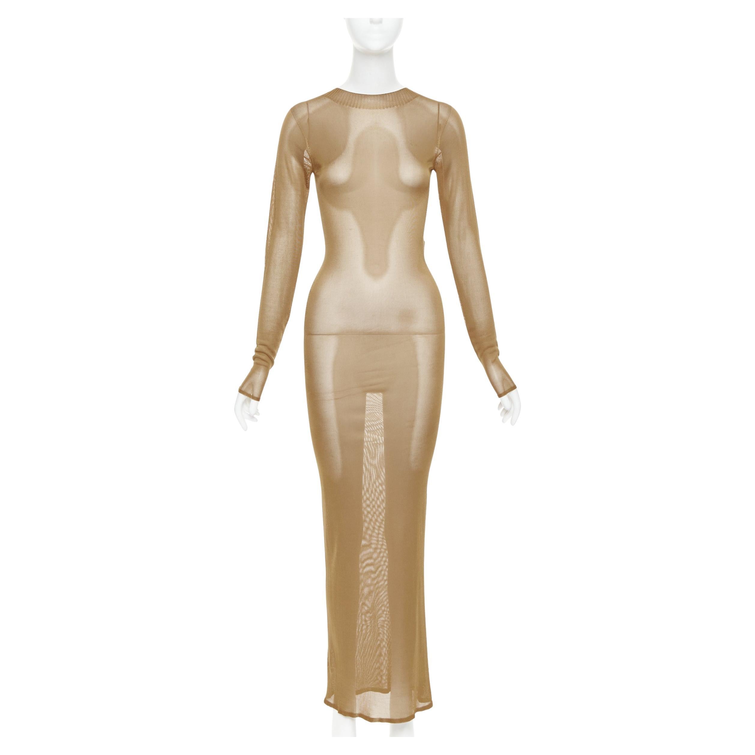 SAINT LAURENT 2023 Runway robe longue à manches longues en maille fine à col montant XS