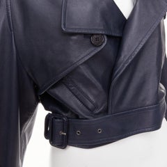 SAINT LAURENT 2023 Runway navy blue lambskin Power belted cropped biker jacket