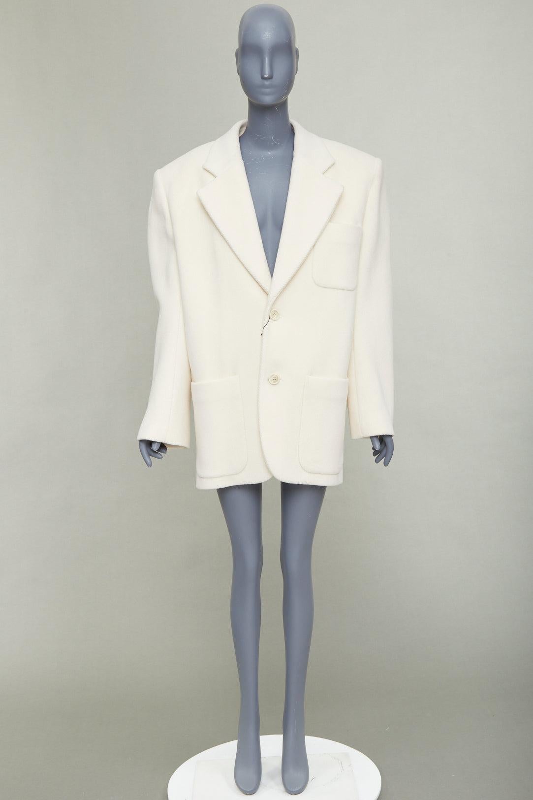 SAINT LAURENT 2023 Runway ocru chevron wool Extreme Power shoulder blazer OS For Sale 6