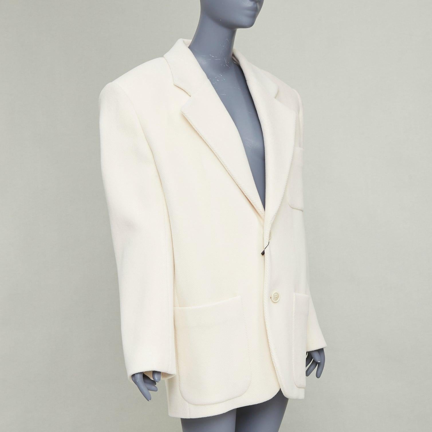 Beige SAINT LAURENT 2023 Runway ocru chevron wool Extreme Power shoulder blazer OS For Sale