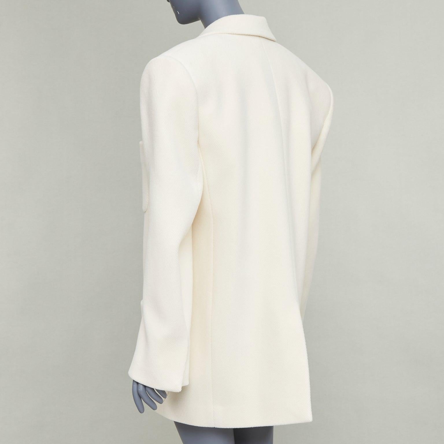 SAINT LAURENT 2023 Runway ocru chevron wool Extreme Power shoulder blazer OS For Sale 2