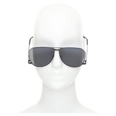 SAINT LAURENT 2023 Runway SL 690 Dust 001 black metal grey aviator sunglasses