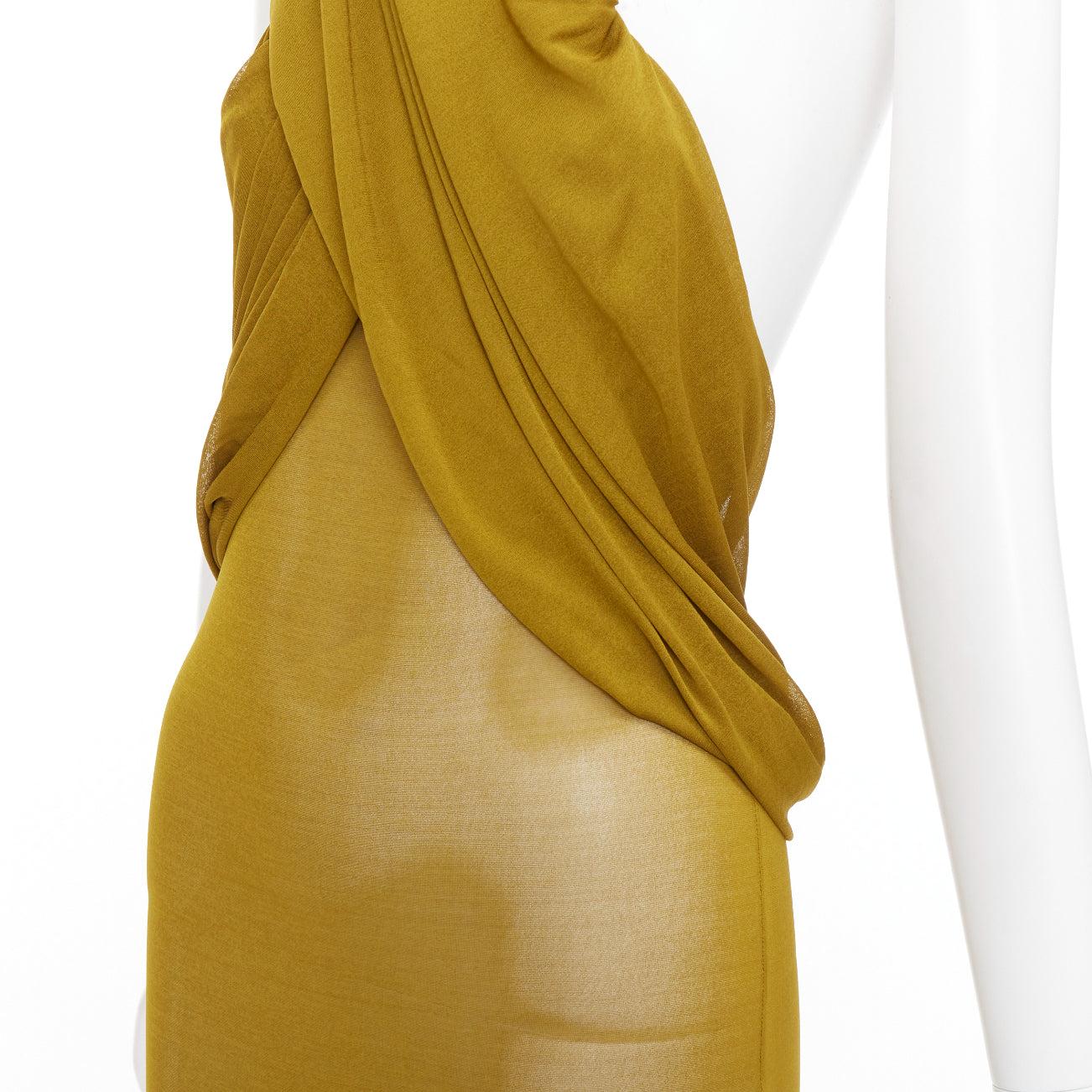 SAINT LAURENT 2023 Runway vert vert robe maxi drapée à capuche FR34 XS en vente 3