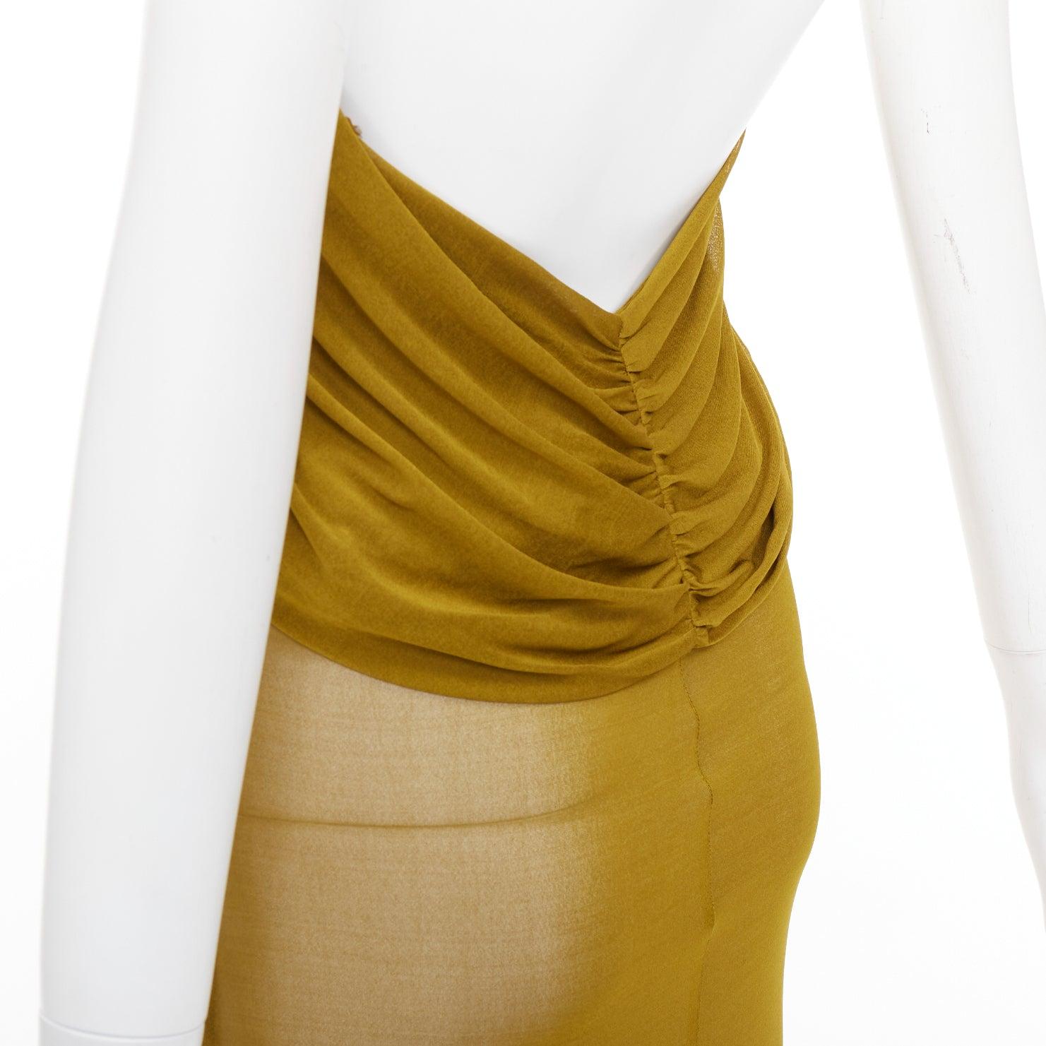 SAINT LAURENT 2023 Runway vert vert robe maxi drapée à capuche FR34 XS en vente 5