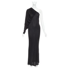 SAINT LAURENT 2023 shiny viscose jersey ruched one sleeve dress gown FR34 XS