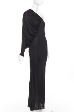 SAINT LAURENT 2023 glänzender Viskose-Jersey gerafftes Kleid mit einem Ärmel FR40 L