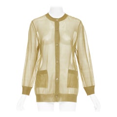 SAINT LAURENT 2024 100% silk  beige gold sheer crew neck cardigan top L