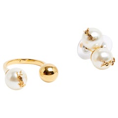 Saint Laurent 2024 Bague Boucles oreille Cassandre Anillo Perlas Fantasía Pendientes OS