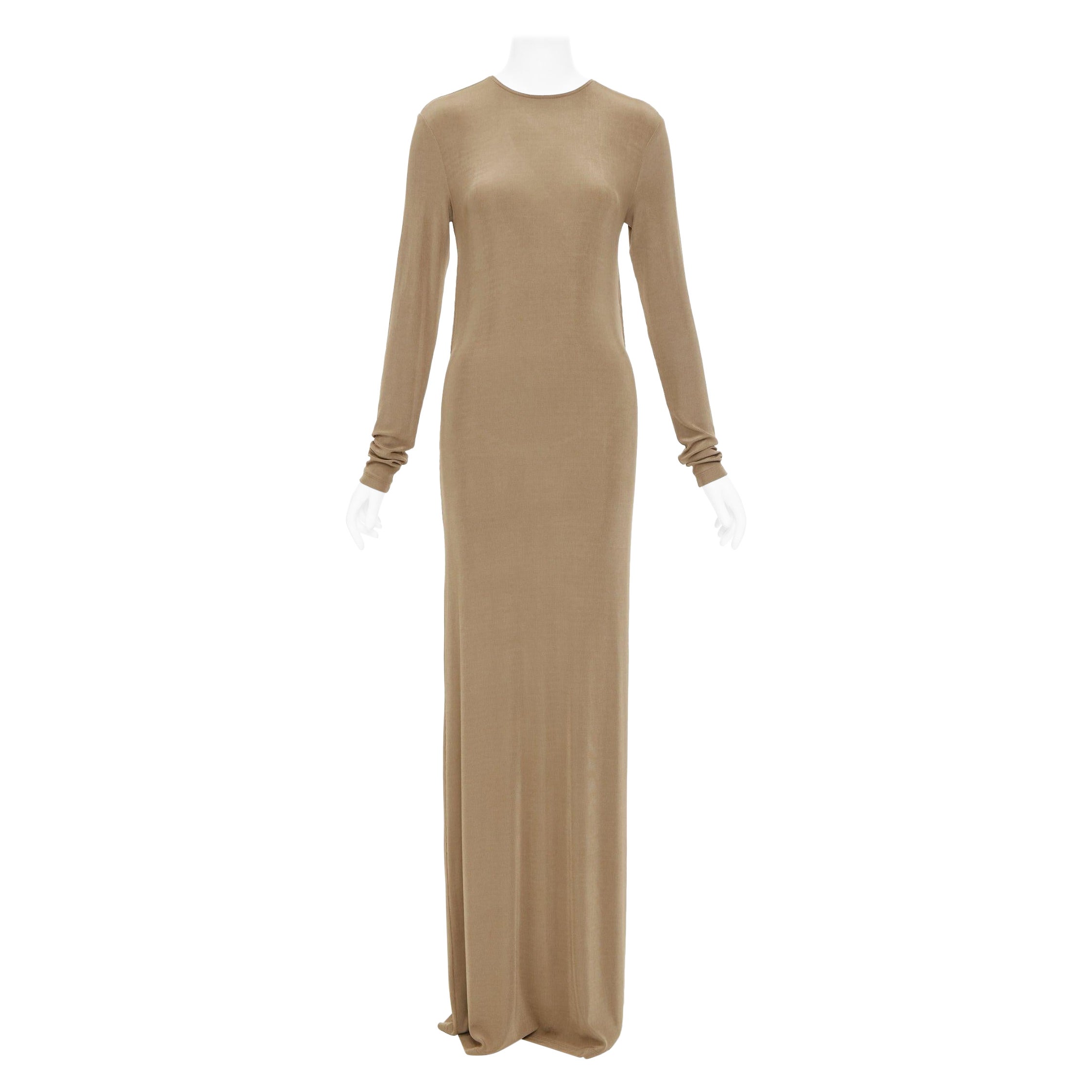 SAINT LAURENT 2024 beige viscose blend knit knot open back gown dress M