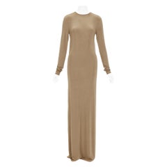 SAINT LAURENT 2024 beige viscose blend knit knot open back gown dress M