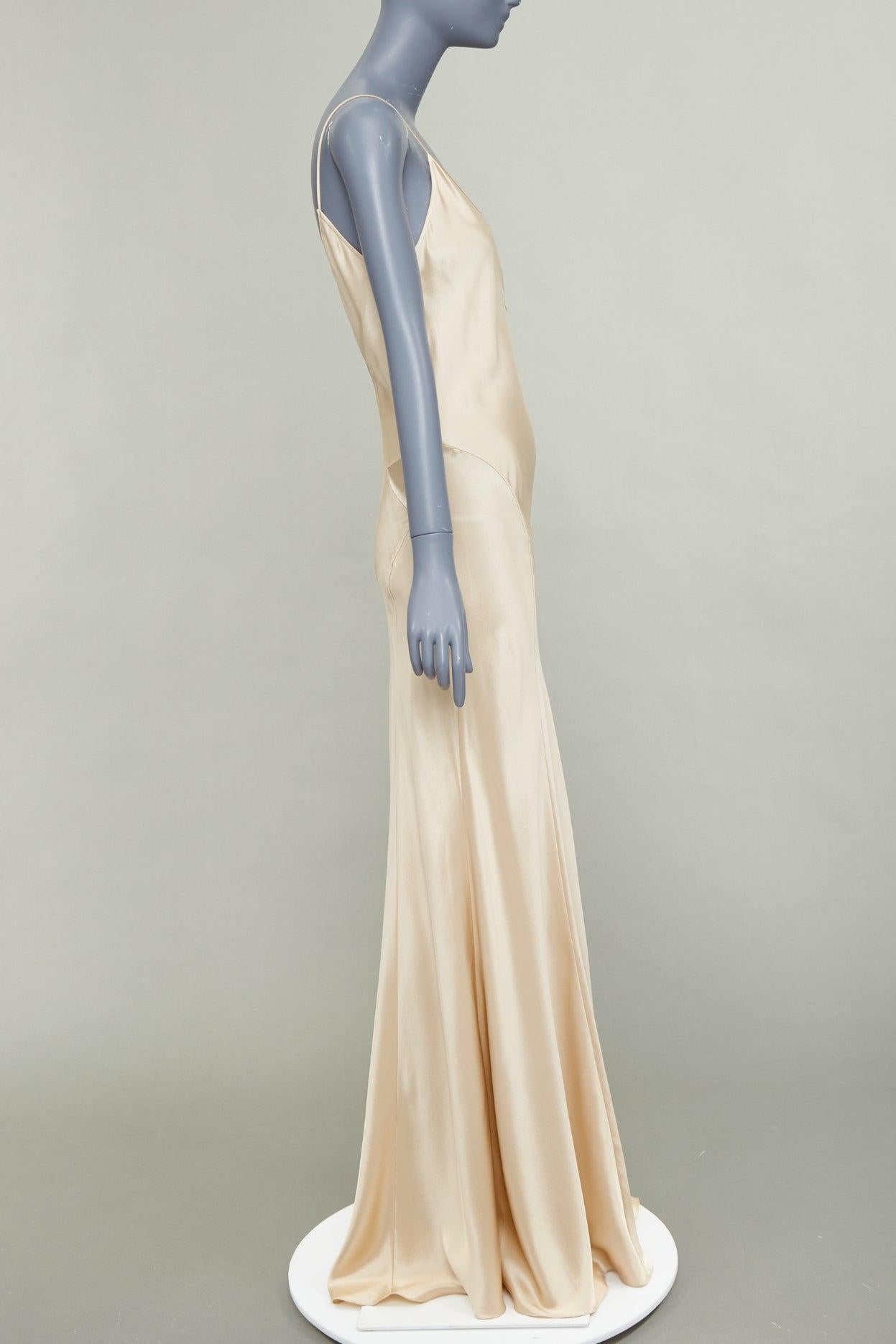 Donna SAINT LAURENT 2024 abito sottoveste in raso di seta champagne con pannello di contorno FR38 M in vendita