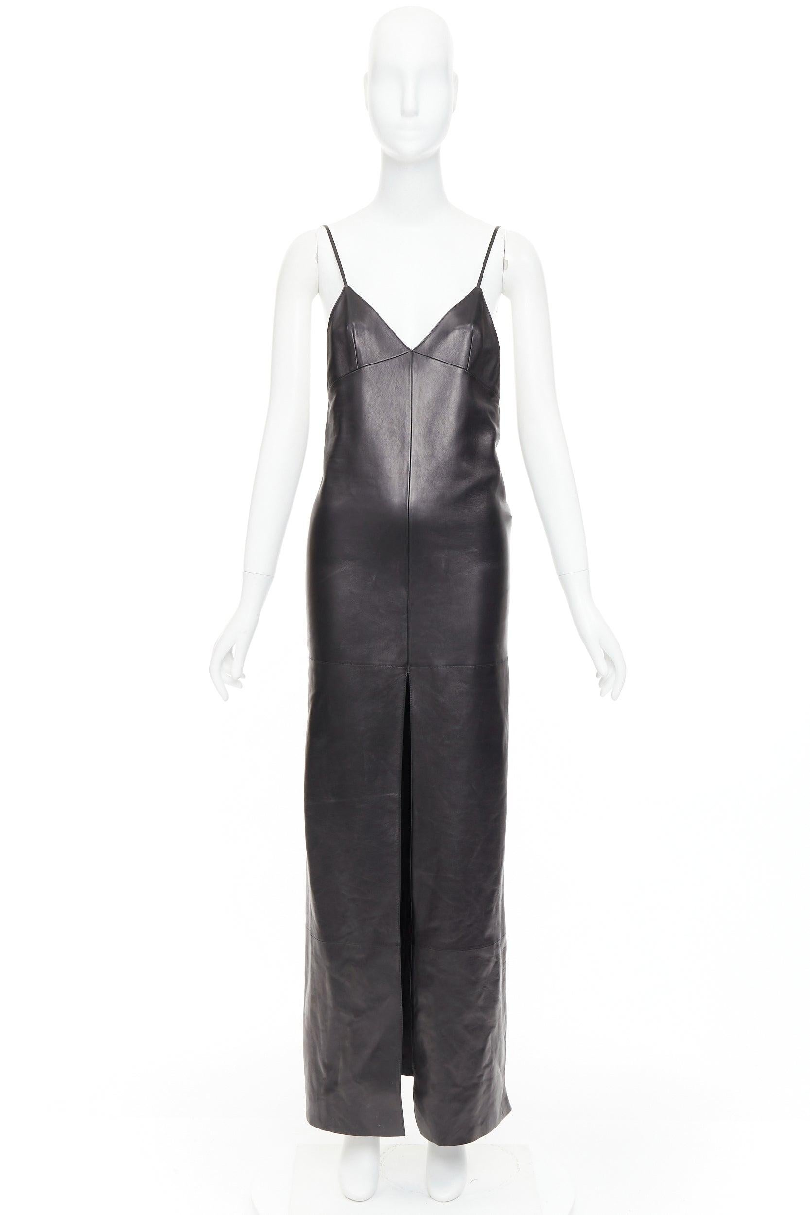 SAINT LAURENT 2024 Lammleder tief ausgeschnittener Rückenschlitz Schlupfkleid Kleid FR34 XS im Angebot 6