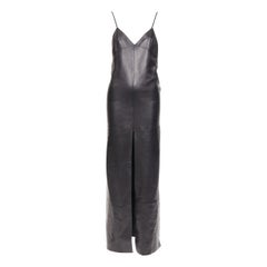 SAINT LAURENT 2024 lambskin leather low cut back slit slip gown dress FR34 XS