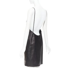 SAINT LAURENT 2024 lambskin leather plunge low cut open back slip dress FR38 M