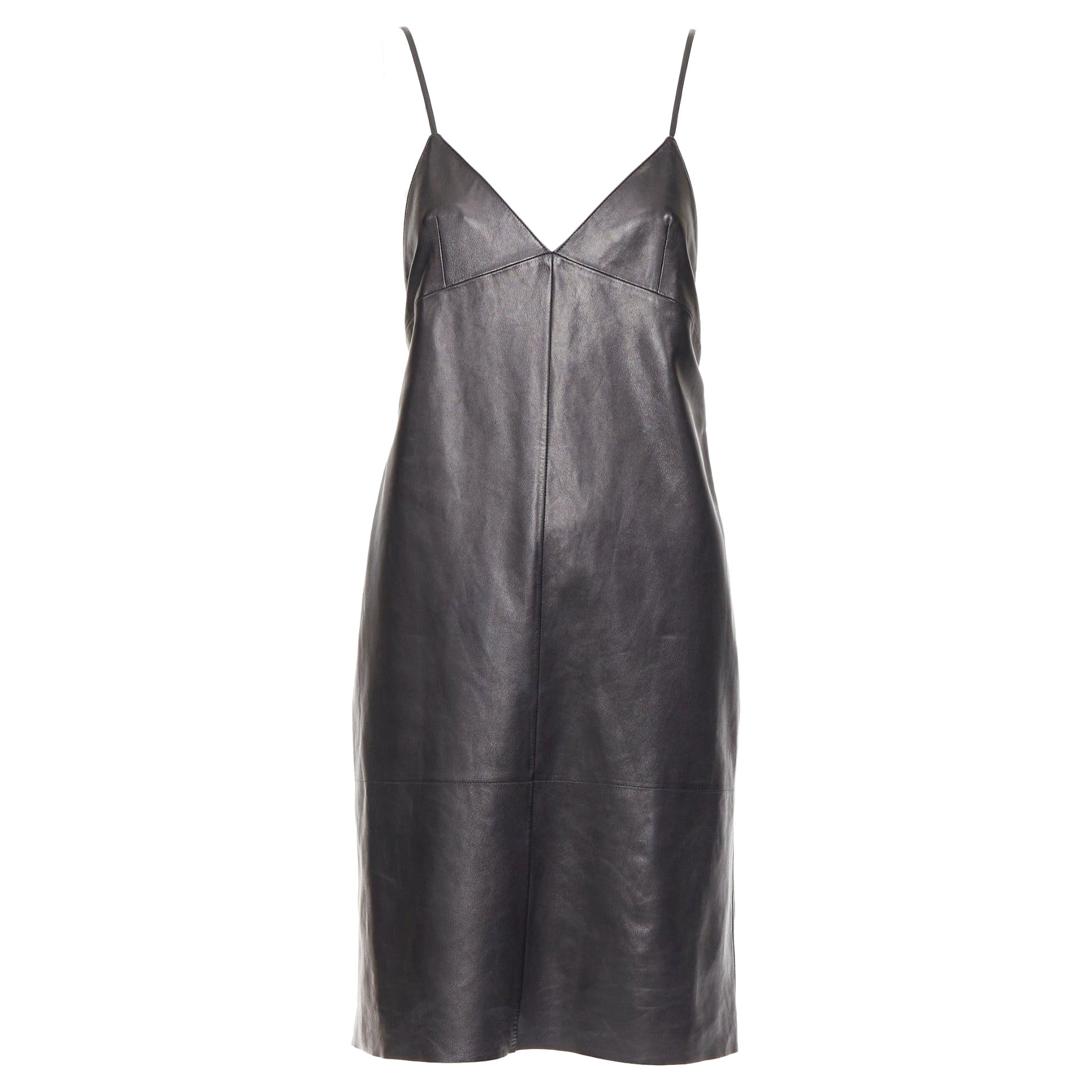 SAINT LAURENT 2024 Lammleder tief ausgeschnittenes, hinten offenes Slip-Kleid FR38 M