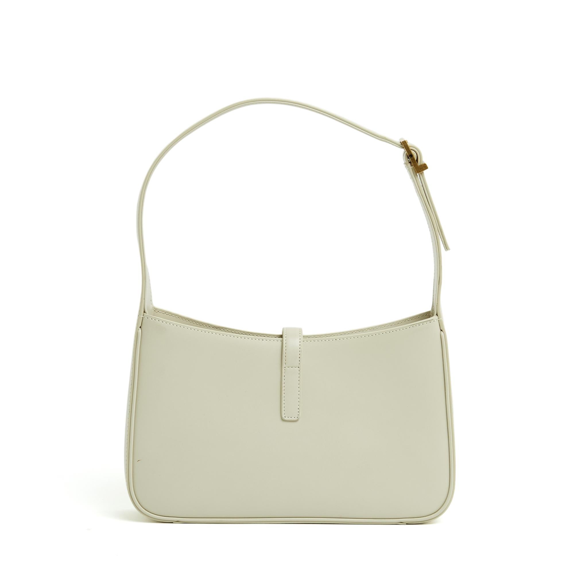 Beige Saint Laurent 2024 Sac 5 a 7 cuir lisse YSL Ecru leather shoulder bag Pristine