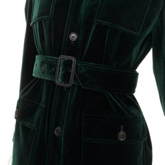 SAINT LAURENT 2025 Saharienne emeraude green belted cotton velvet jacket FR34 XS
