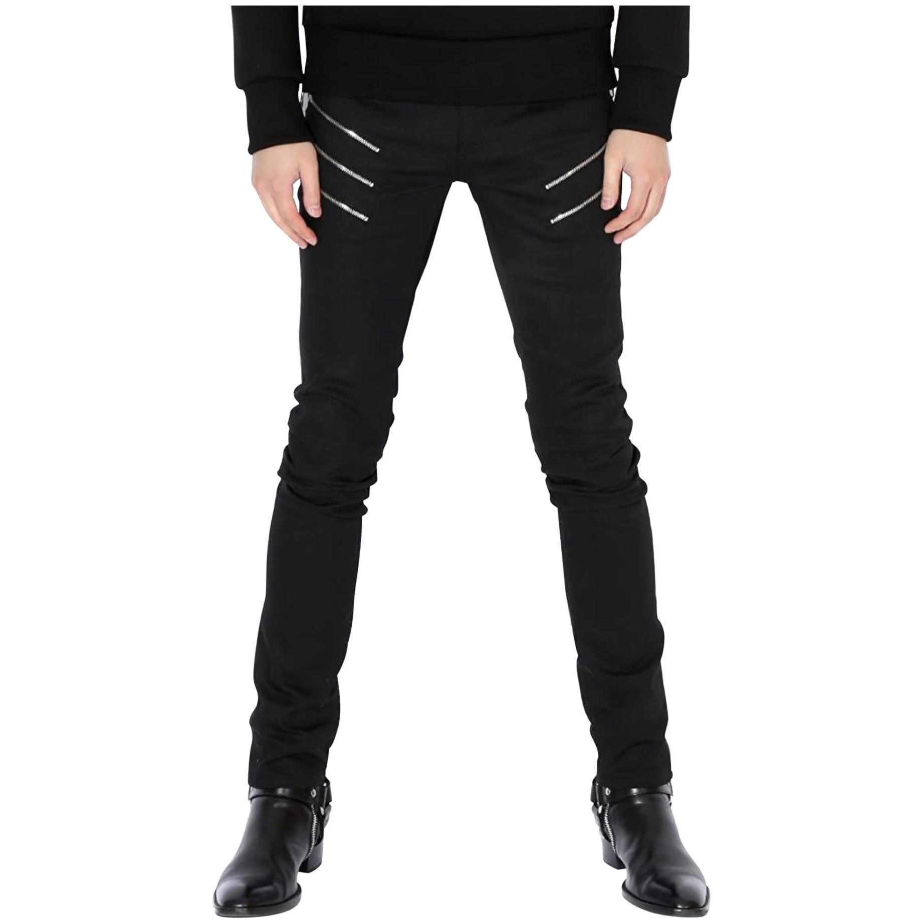 Saint Laurent 3 Zip Detail Black Jeans - Small For Sale at 1stDibs