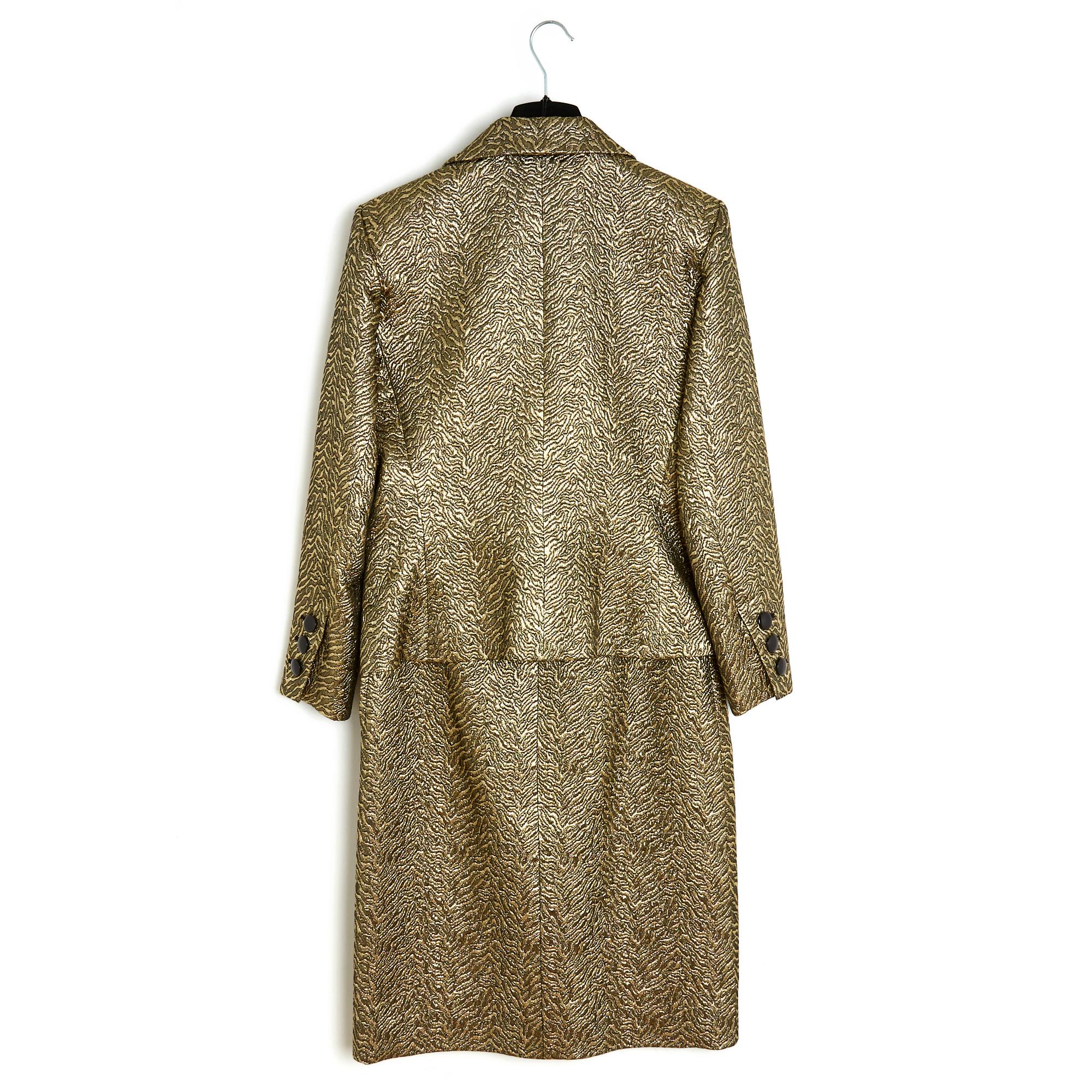 Saint Laurent 86A Set FR40 Jacket Skirt Gold Brocade For Sale 2
