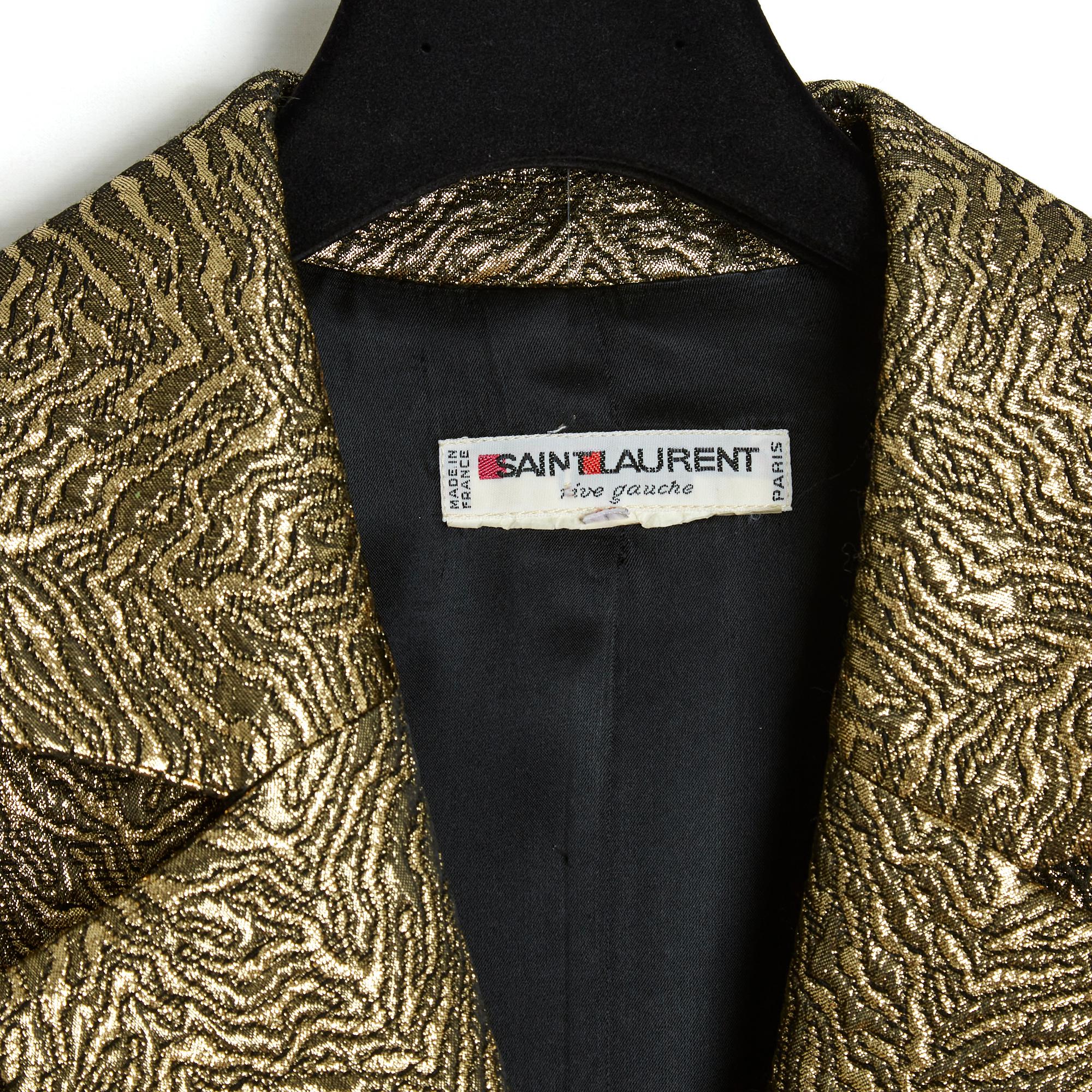 Saint Laurent 86A Set FR40 Jacket Skirt Gold Brocade For Sale 3