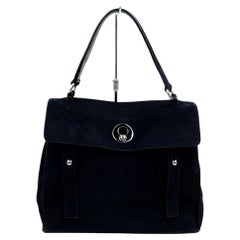Vintage Saint Laurent 871824 Navy Blue Suede Leather Shoulder Bag