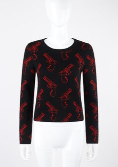 SAINT LAURENT A/W 2014 Black Red Wool Mohair Gun Print Knit Pullover Sweater Top