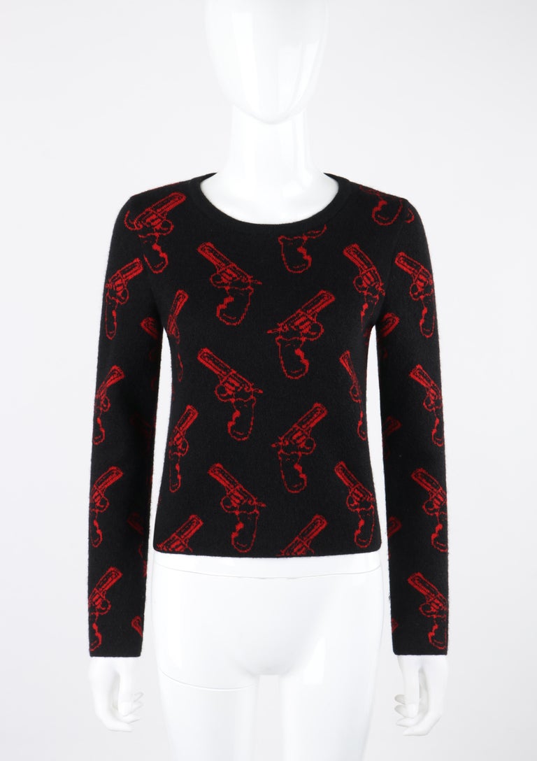SAINT LAURENT A/W 2014 Black Red Wool Mohair Gun Print Knit