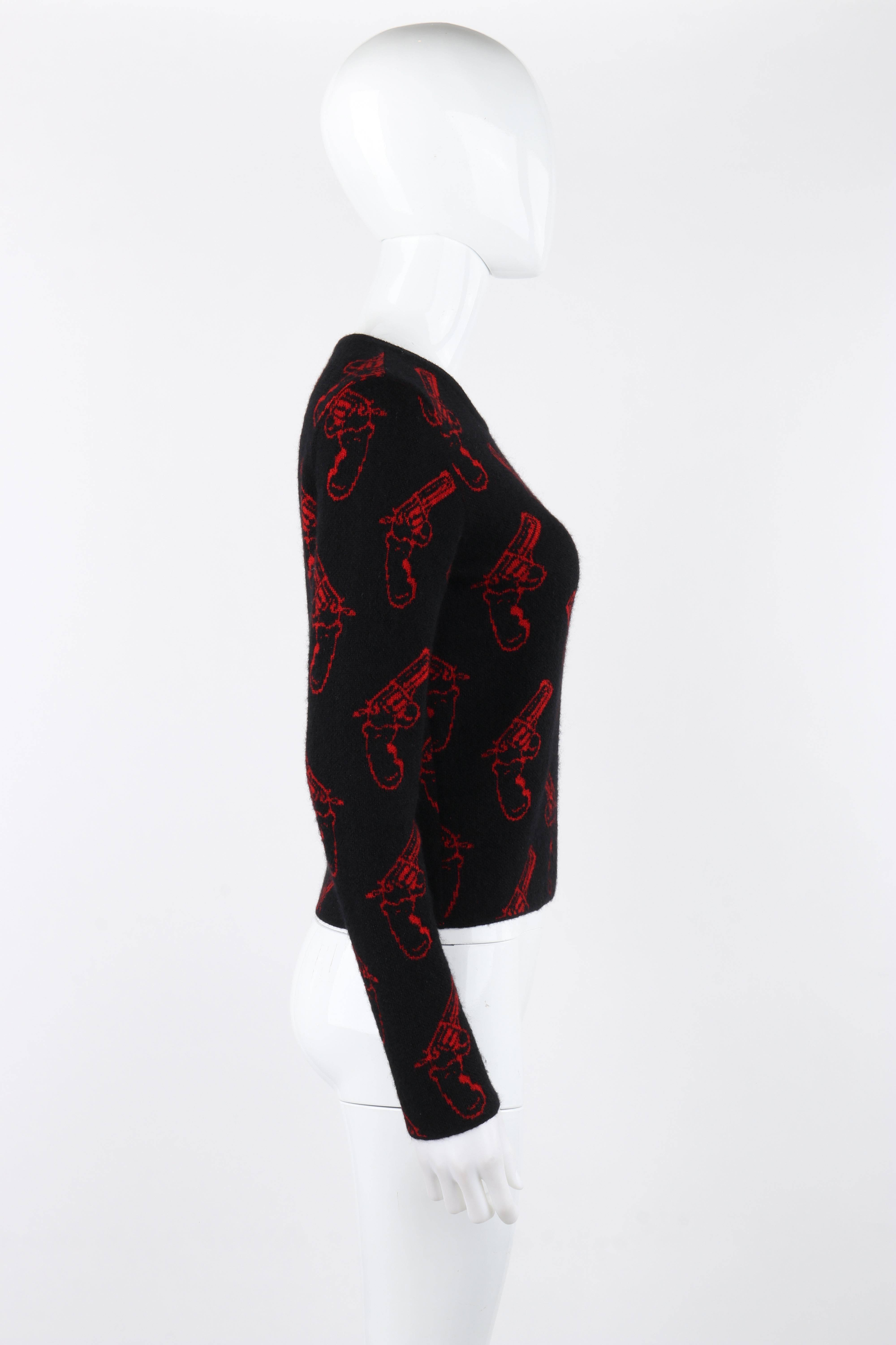 Noir Saint Laurent A/W 2014 Black Red Wool Mohair Gun Print Knit Pullover Sweater Top en vente