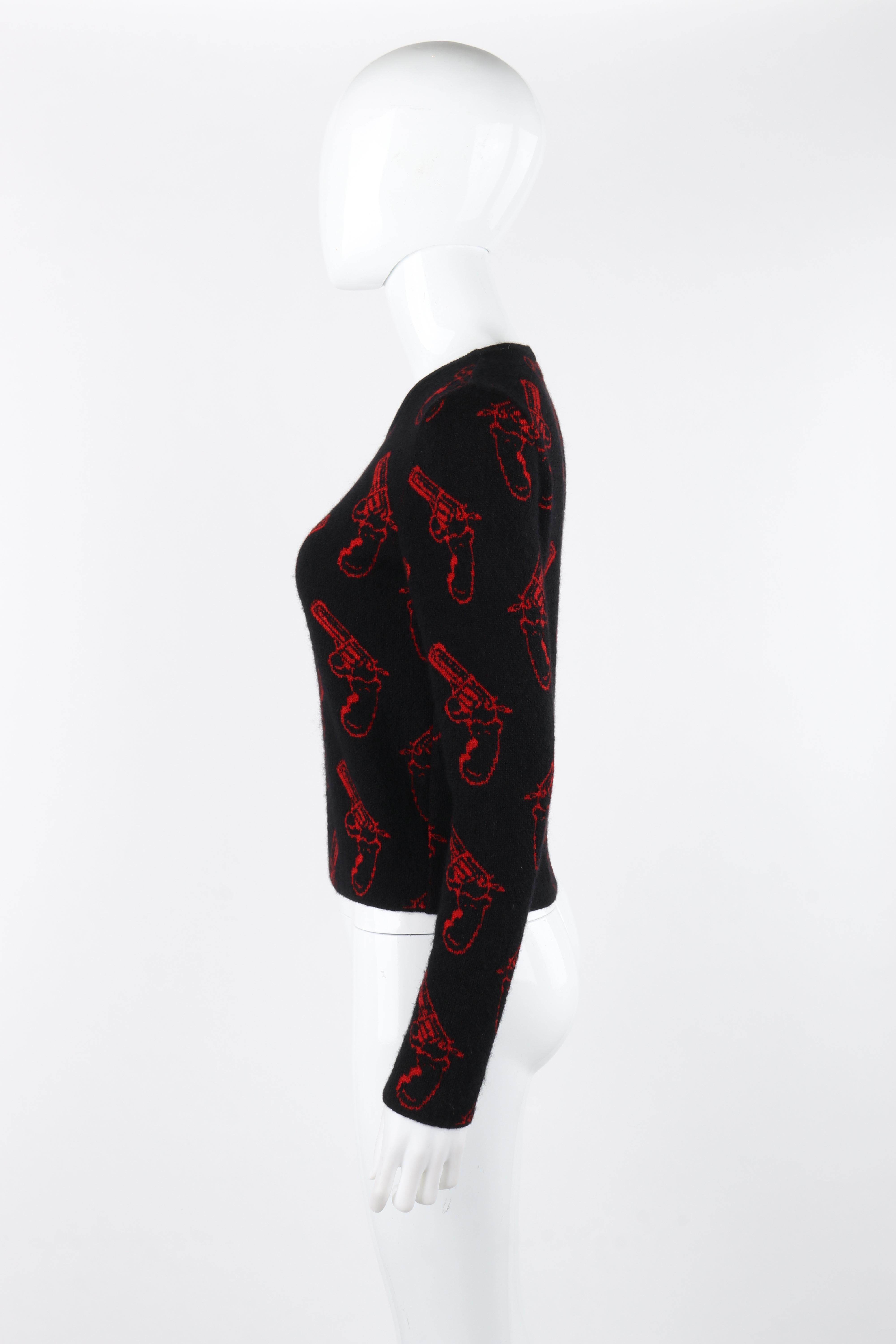 Saint Laurent A/W 2014 Black Red Wool Mohair Gun Print Knit Pullover Sweater Top Pour femmes en vente