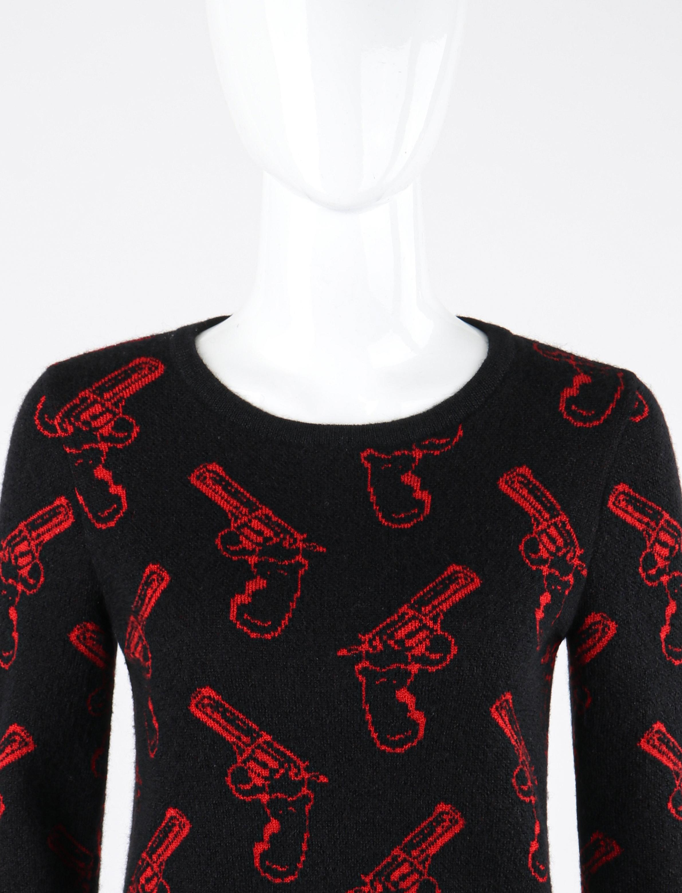 Saint Laurent A/W 2014 Black Red Wool Mohair Gun Print Knit Pullover Sweater Top en vente 1