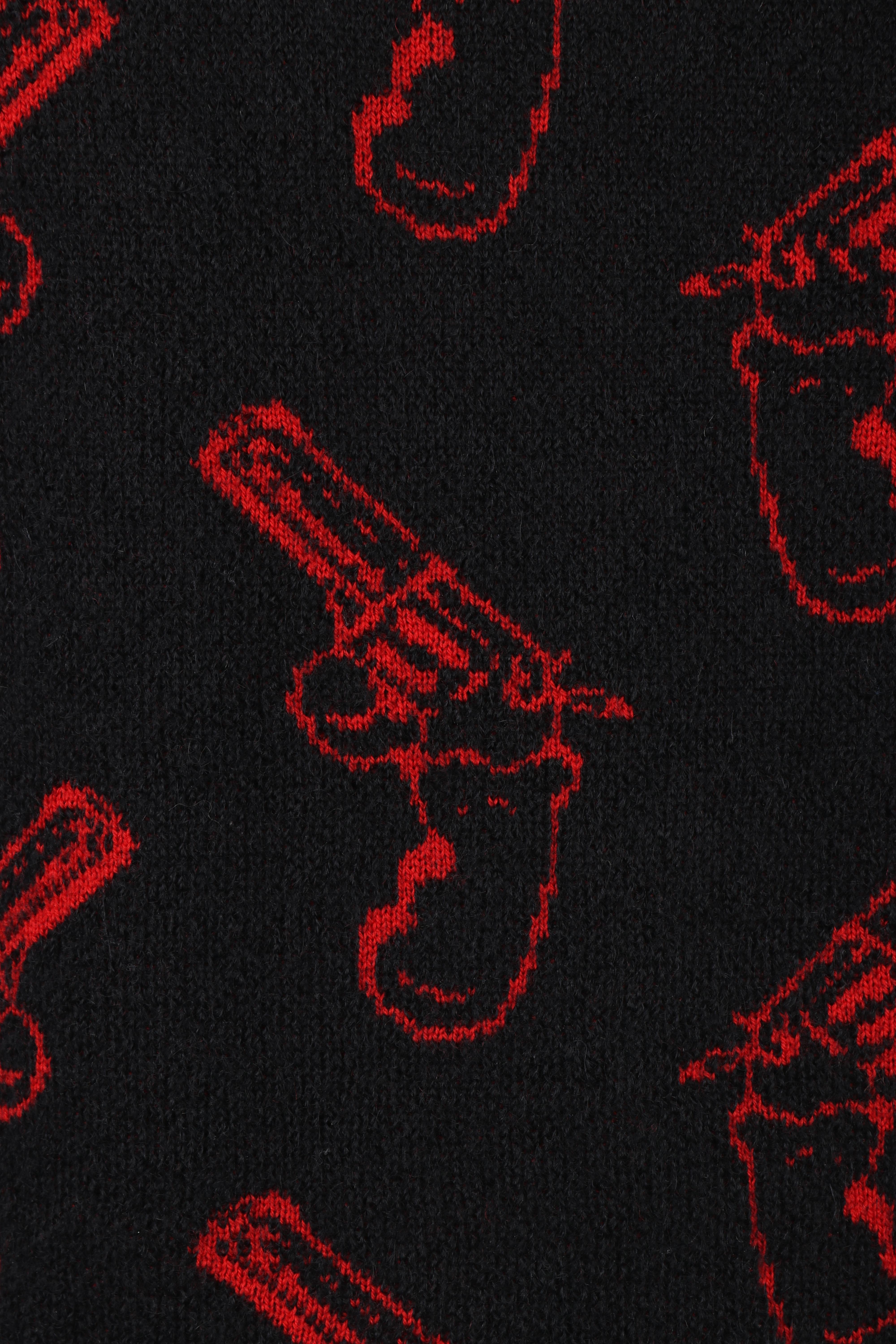 Saint Laurent A/W 2014 Black Red Wool Mohair Gun Print Knit Pullover Sweater Top en vente 2