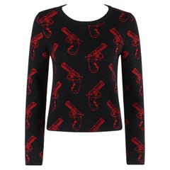 SAINT LAURENT A/W 2014 Black Red Wool Mohair Gun Print Knit Pullover Sweater Top