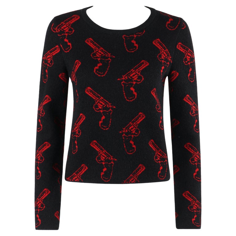 SAINT LAURENT A/I 2014 Nero Rosso Lana Mohair Stampa Pistola