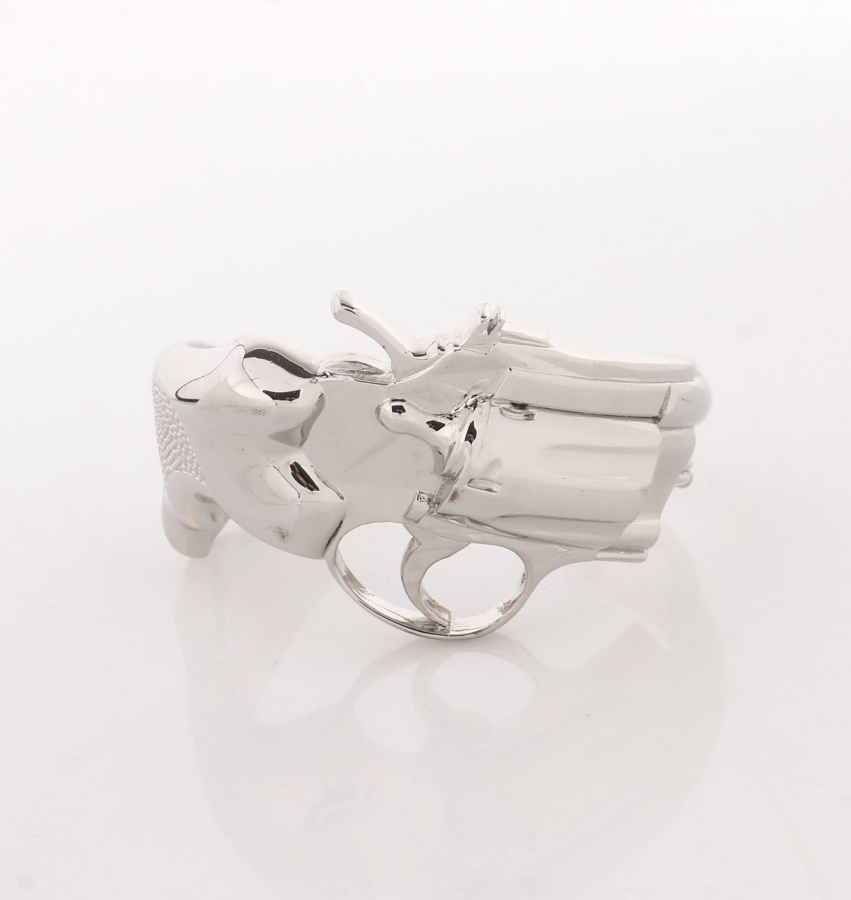 SAINT LAURENT A/W 2014 Silver Plated Revolver Gun Statement Cuff Bracelet 1