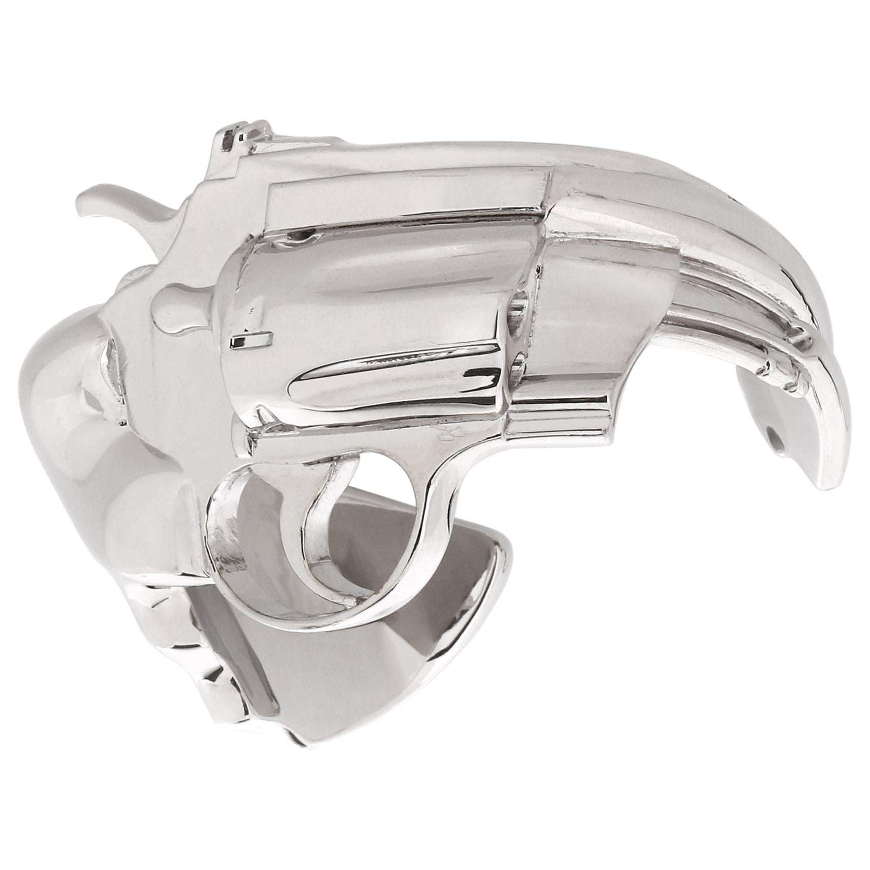 SAINT LAURENT A/W 2014 Silver Plated Revolver Gun Statement Cuff Bracelet