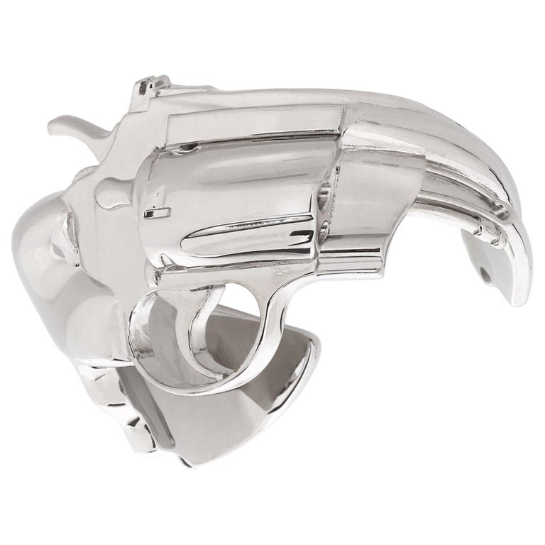 SAINT LAURENT A/W 2014 Silver Plated Revolver Gun Statement Cuff ...