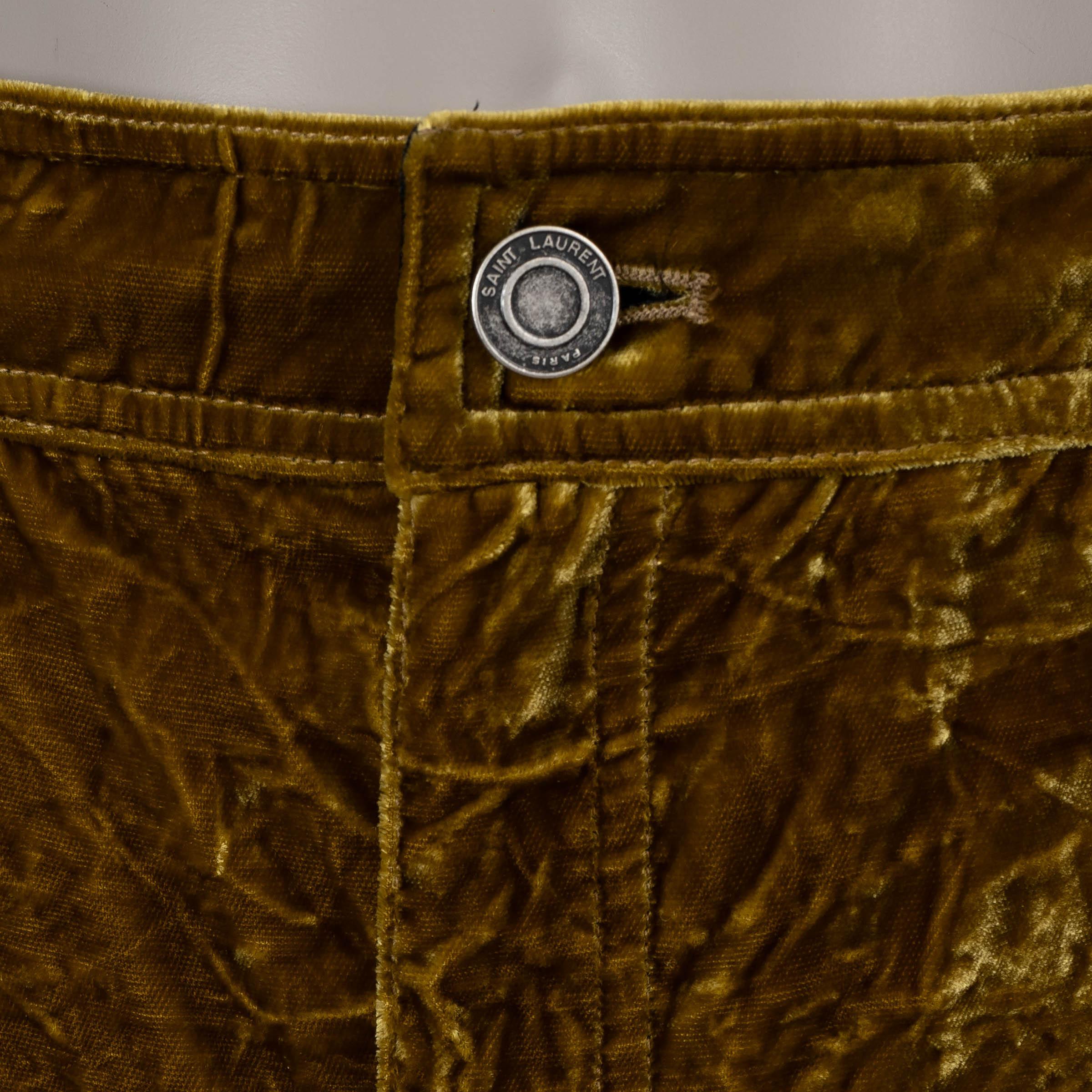 SAINT LAURENT Giallo assenzio 2022 CRUSHED VELVET SLIM Pants 40 M. In condizioni ottime in vendita a Zürich, CH