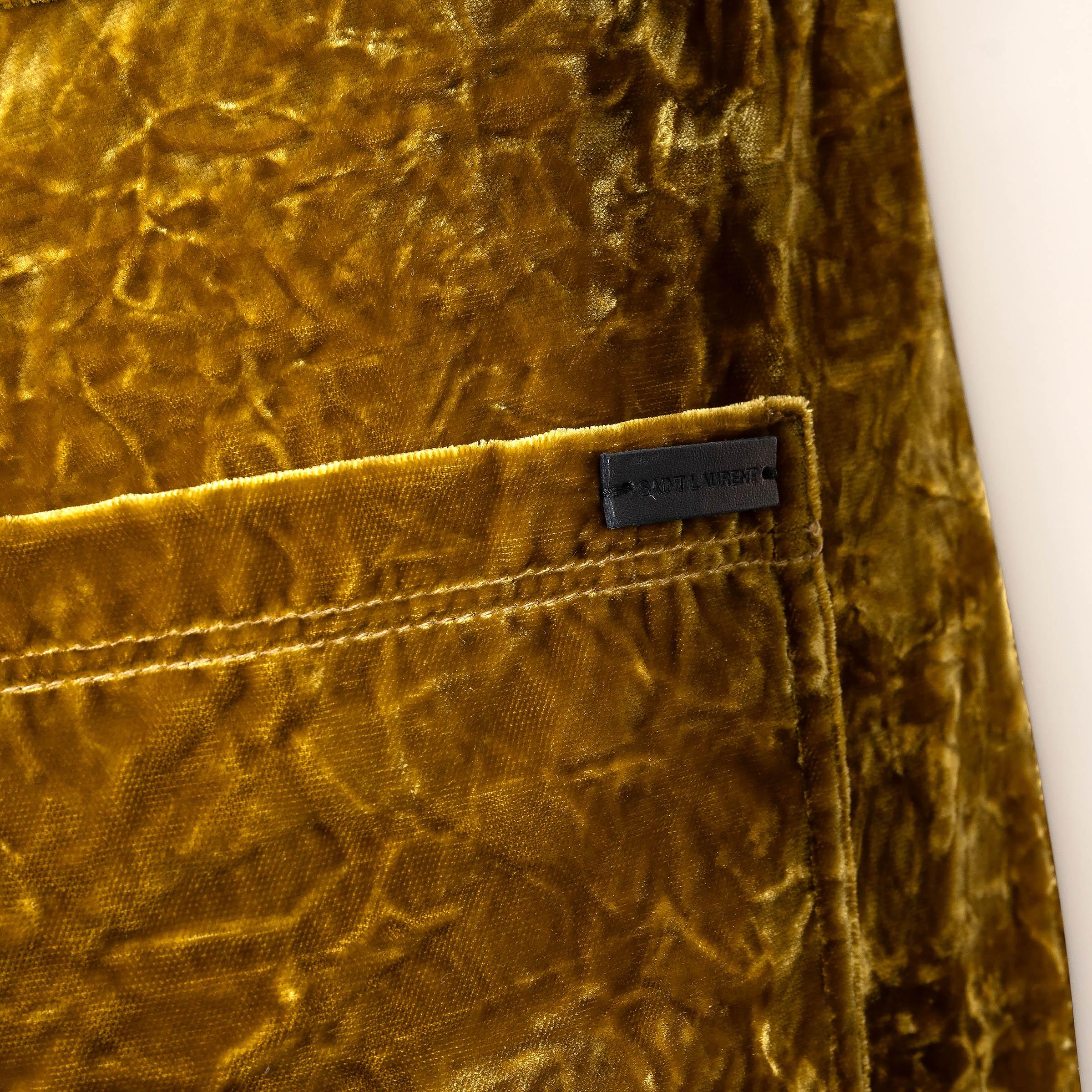 Donna SAINT LAURENT Giallo assenzio 2022 CRUSHED VELVET SLIM Pants 40 M. in vendita