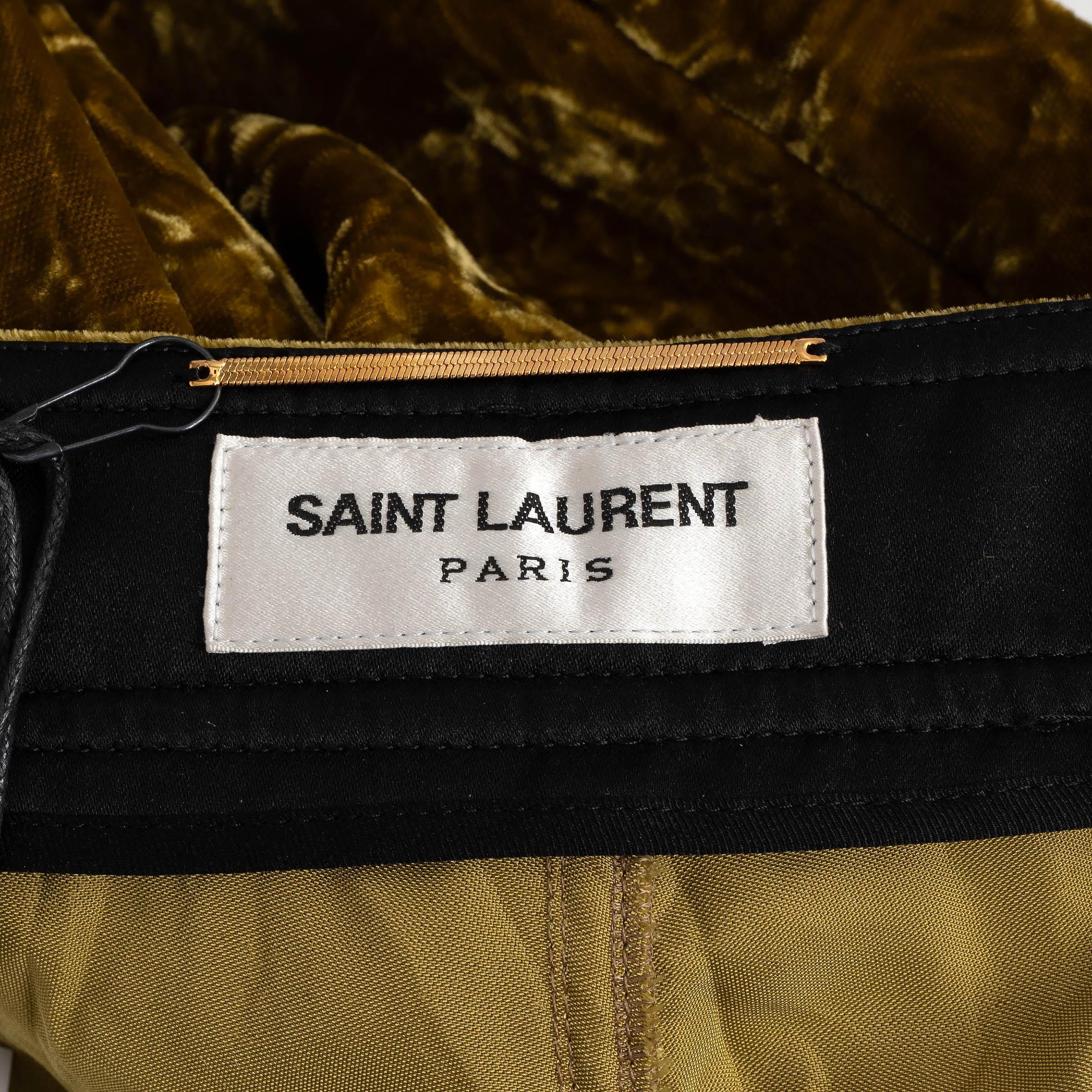 SAINT LAURENT Giallo assenzio 2022 CRUSHED VELVET SLIM Pants 40 M. in vendita 1