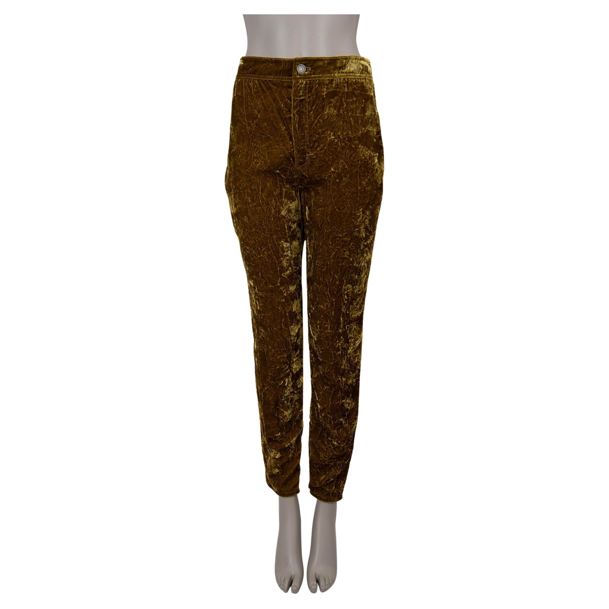 SAINT LAURENT Giallo assenzio 2022 CRUSHED VELVET SLIM Pants 40 M.