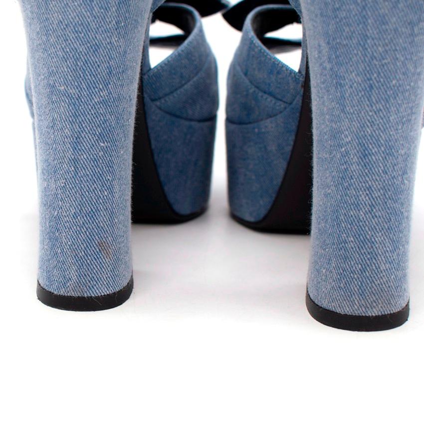 Gray Saint Laurent Acid Wash Blue Denim Candy Platform Heeled Sandals For Sale