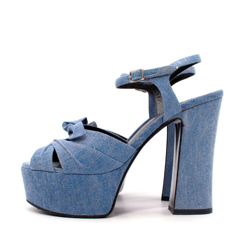 Saint Laurent Acid Wash Blue Denim Candy Platform Heeled Sandals In Excellent Condition For Sale In London, GB